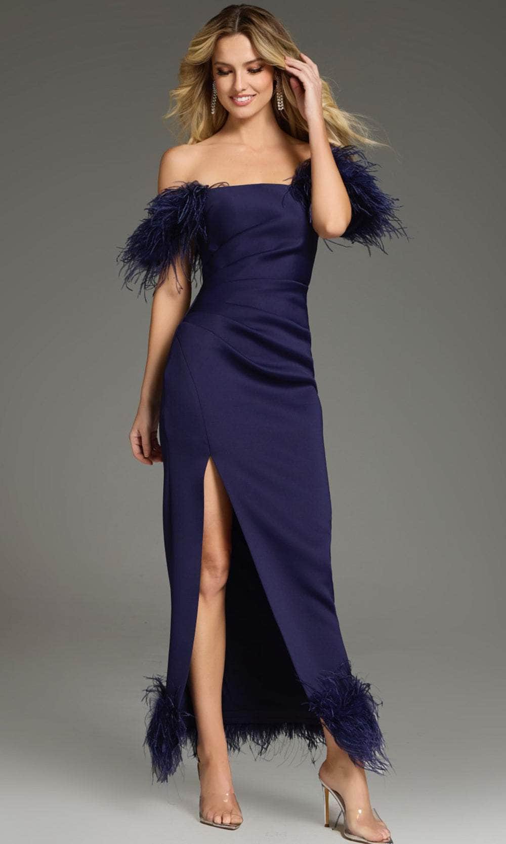 Jovani 36375 - Off-Shoulder Feather Accented Prom Gown Special Occasion Dress
