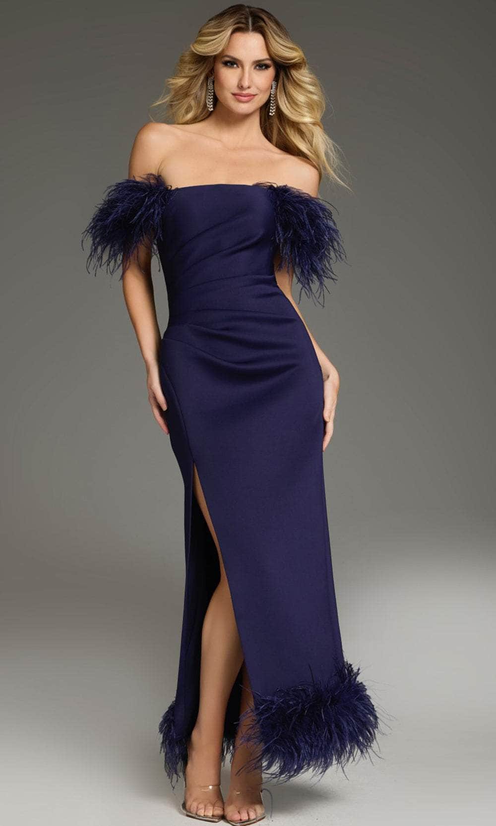 Jovani 36375 - Off-Shoulder Feather Accented Prom Gown Special Occasion Dress