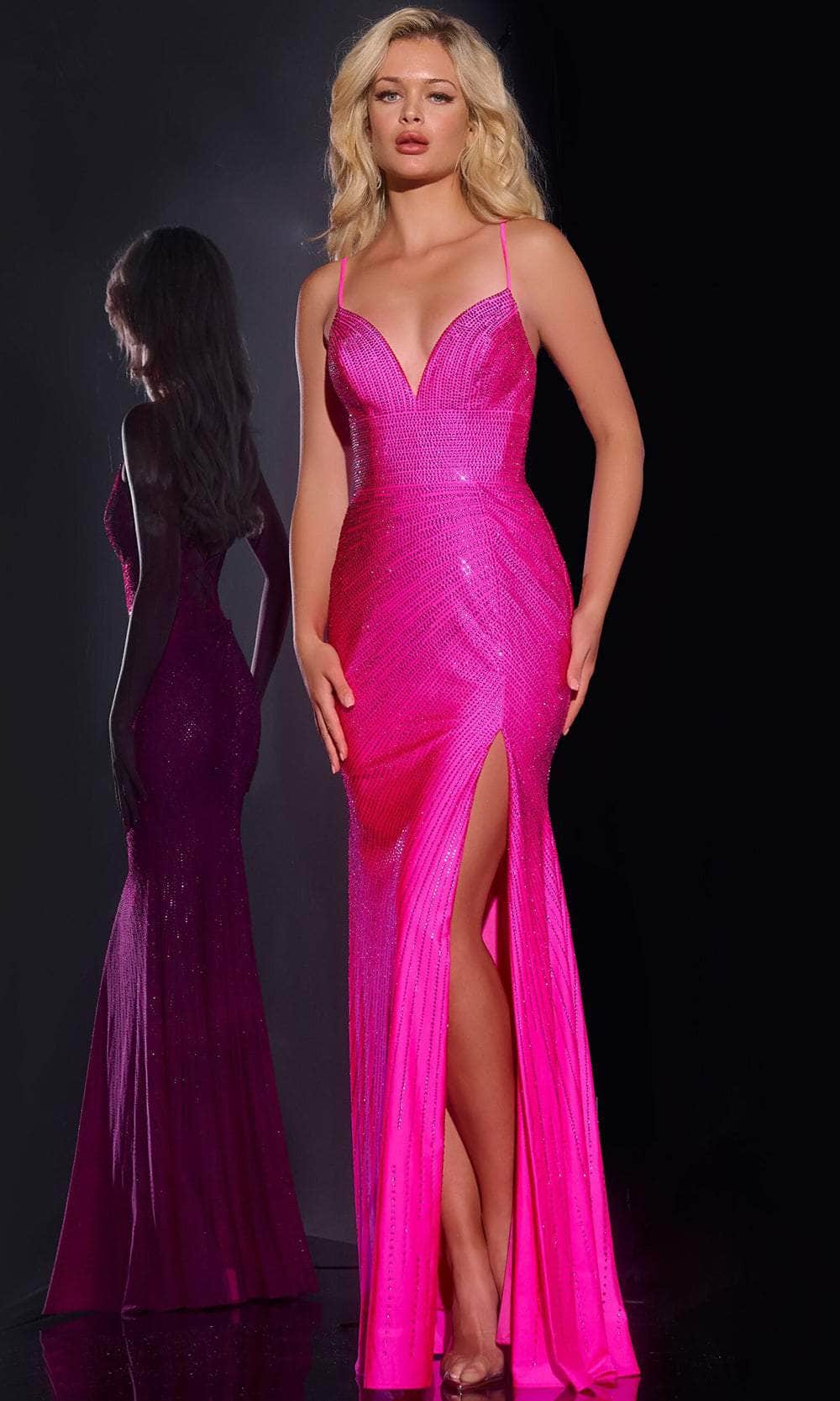 Jovani 36403 - Ornate Fitted Prom Dress Prom Dresses 00 / Hot Pink
