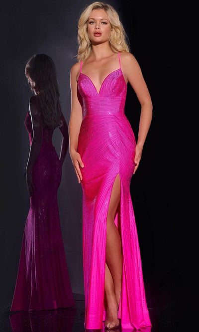 Jovani 36403 - Ornate Fitted Prom Dress Prom Dresses 00 / Hot Pink