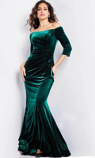 Jovani 36458 - Velvet Quarter Sleeve Evening Gown Evening Dresses