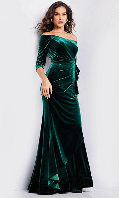 Jovani 36458 - Velvet Quarter Sleeve Evening Gown Evening Dresses