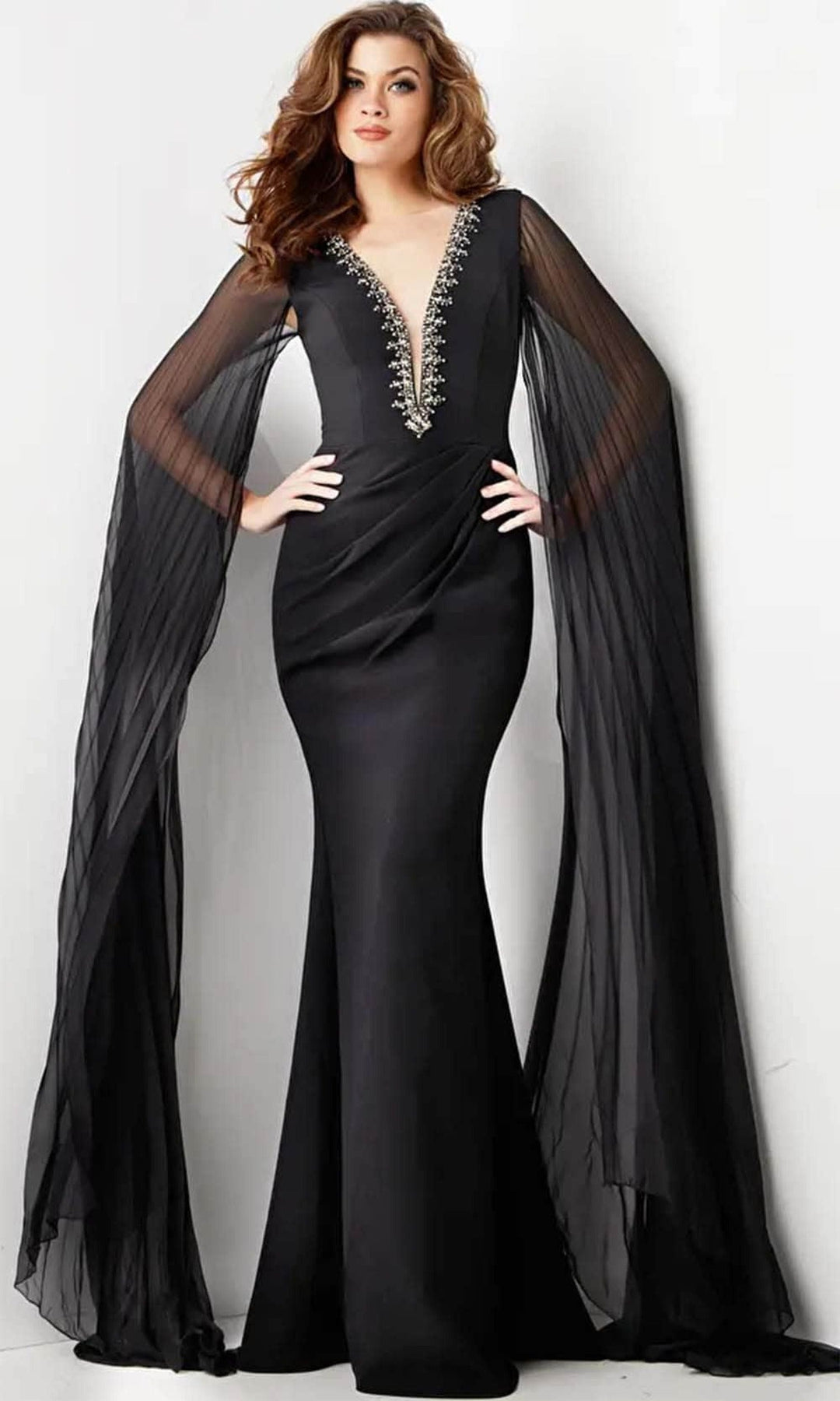 Jovani 36473 - Rhinestone Embellished Plunging V-Neck Prom Dress