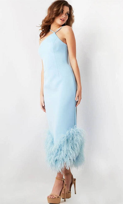 Jovani 36675 - Feather Hem Halter Cocktail Dress Cocktail Dresses