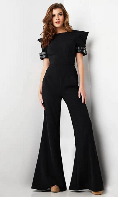 Jovani 36692 - Open Back Short Sleeve Jumpsuit Formal Pantsuit 00  Black