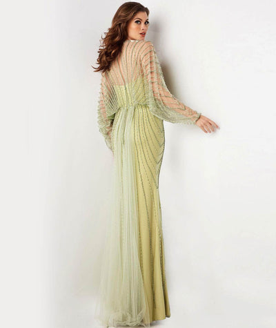 Jovani 36744 - Sheer Sleeve Draped Beaded Gown Mother of the Bride Dresses
