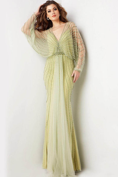 Jovani 36744 - Sheer Sleeve Draped Beaded Gown Mother of the Bride Dresses