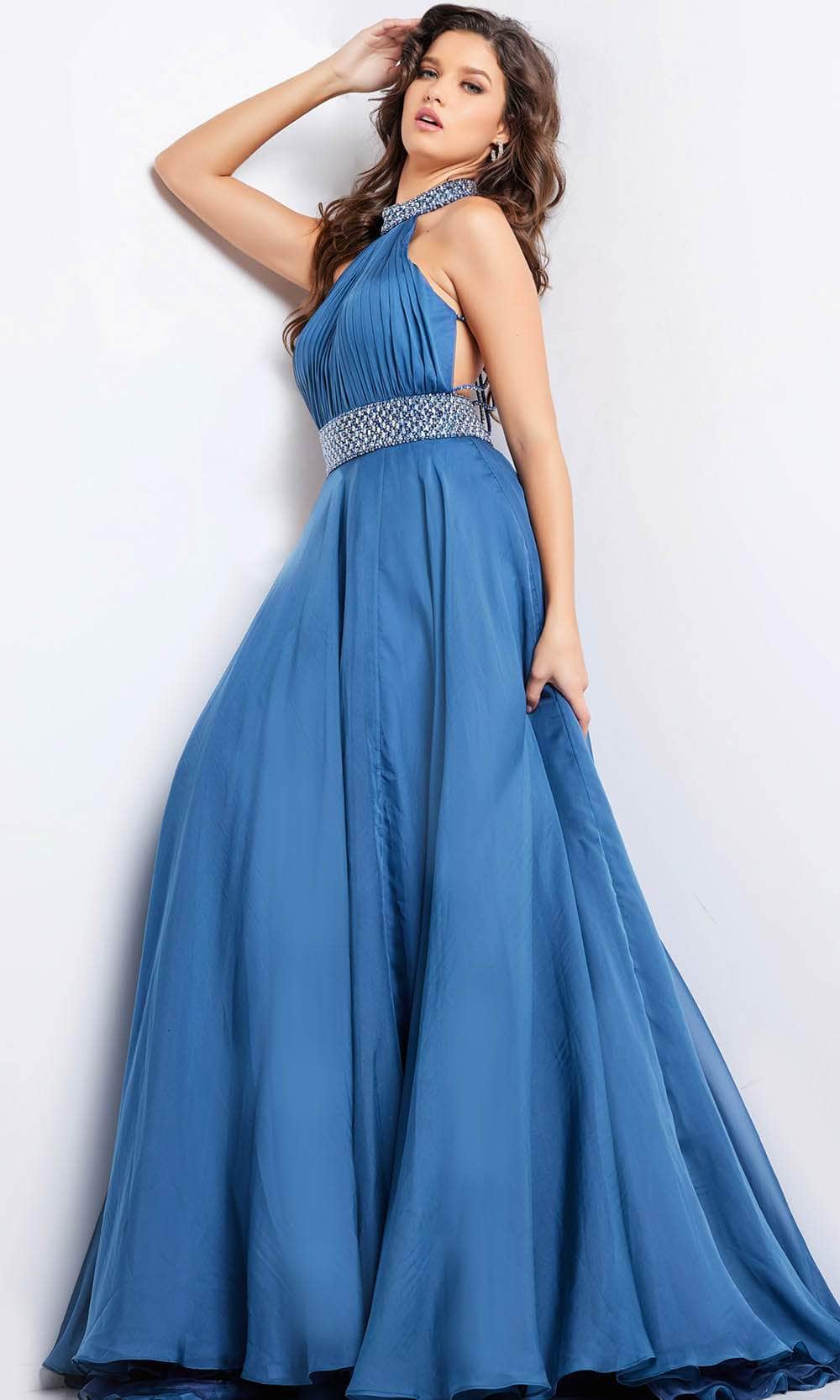 Jovani 36749 - Halter Ruched Prom Gown Prom Dresses 00 / Dark Navy