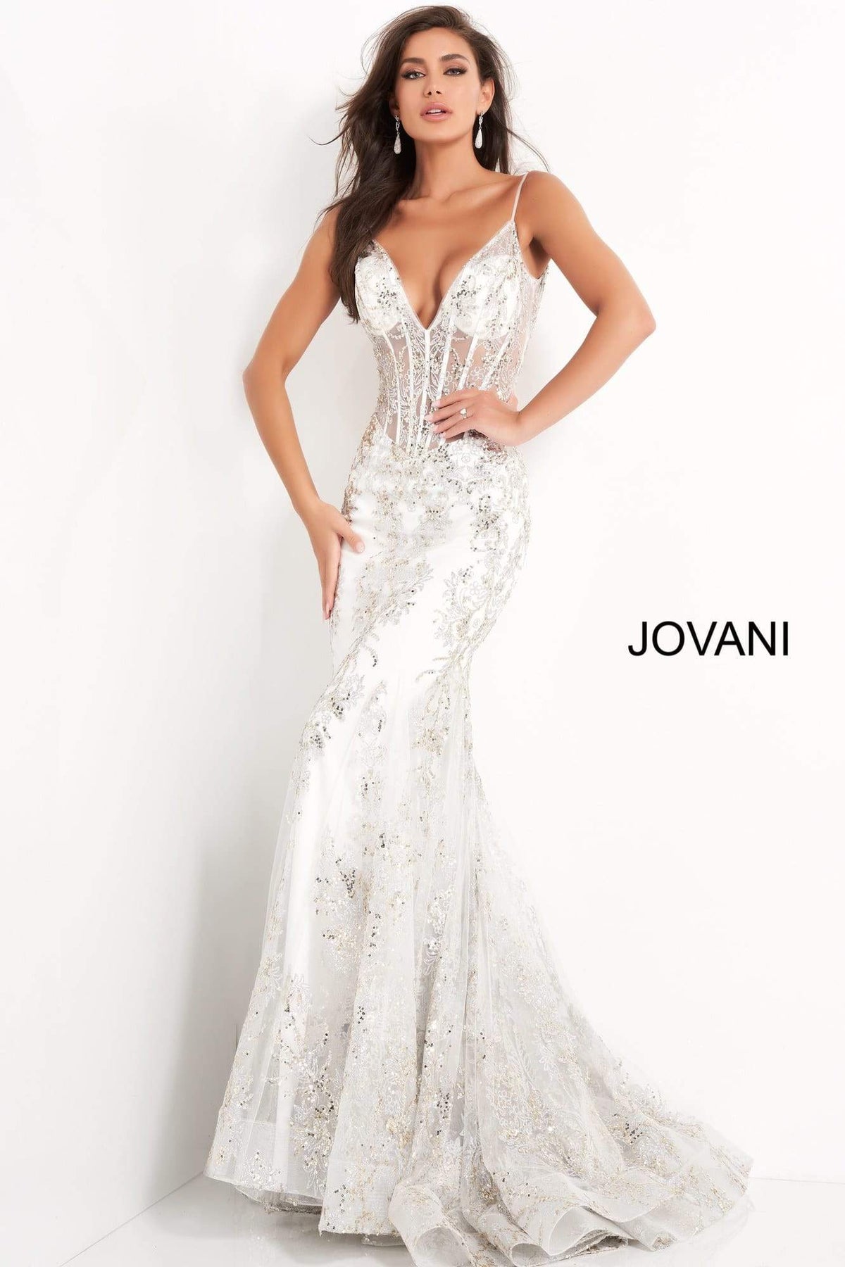 Jovani - 3675 Sequined Illusion Corset Mermaid Gown Pageant Dresses