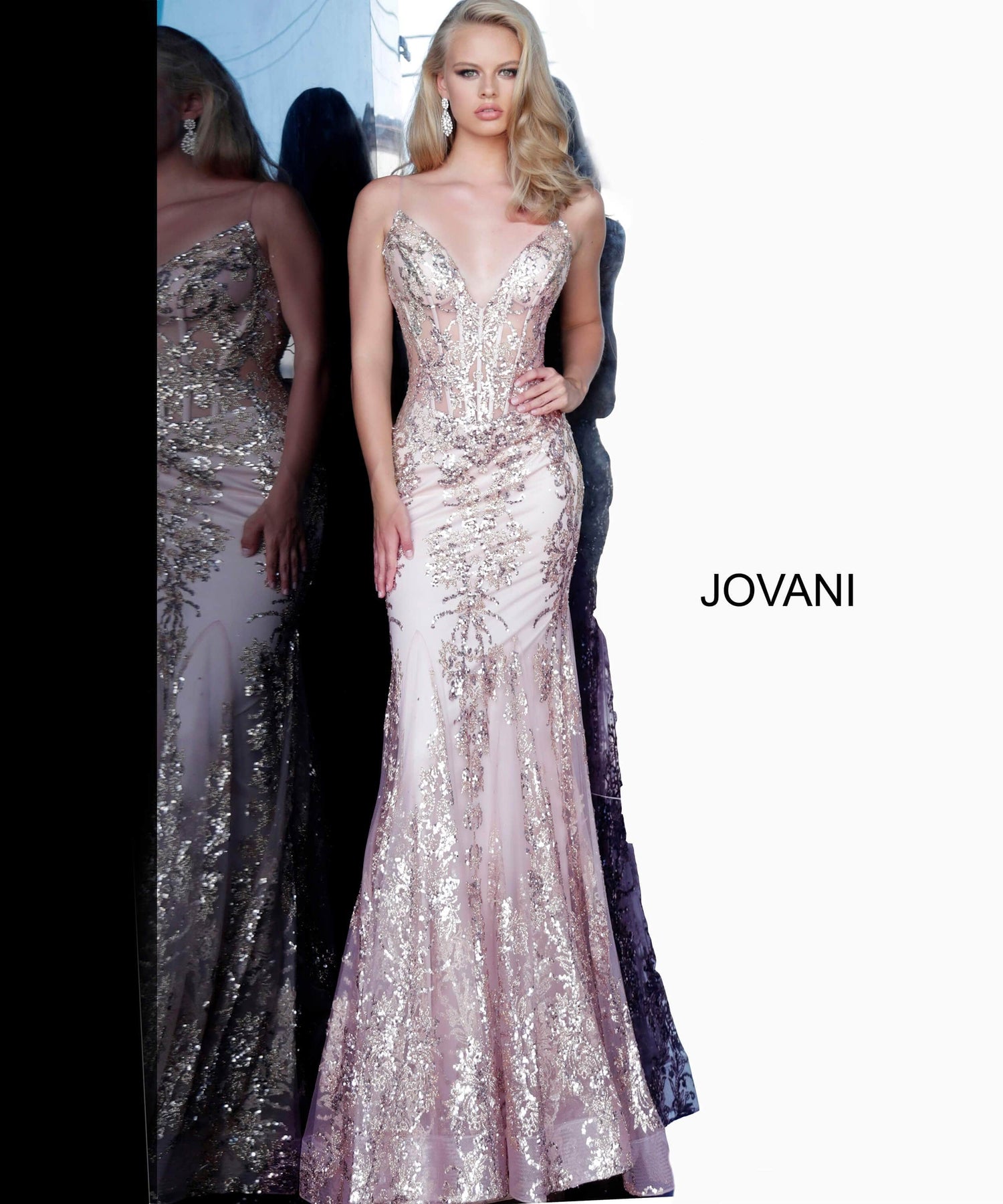 Jovani - 3675 Sequined Illusion Corset Mermaid Gown Pageant Dresses