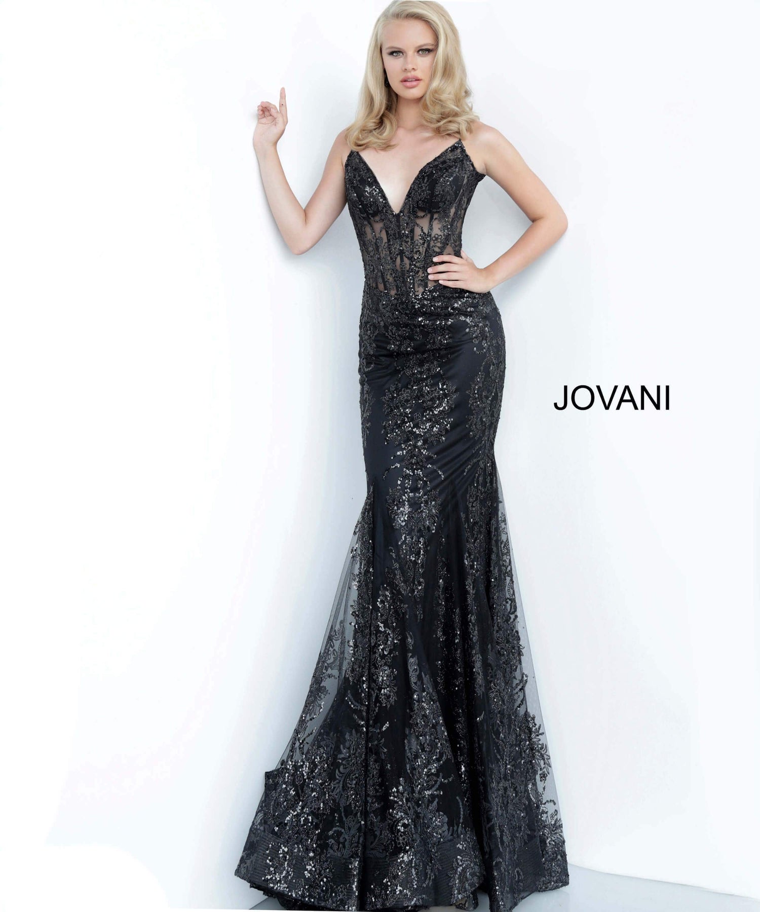 Jovani - 3675 Sequined Illusion Corset Mermaid Gown Pageant Dresses