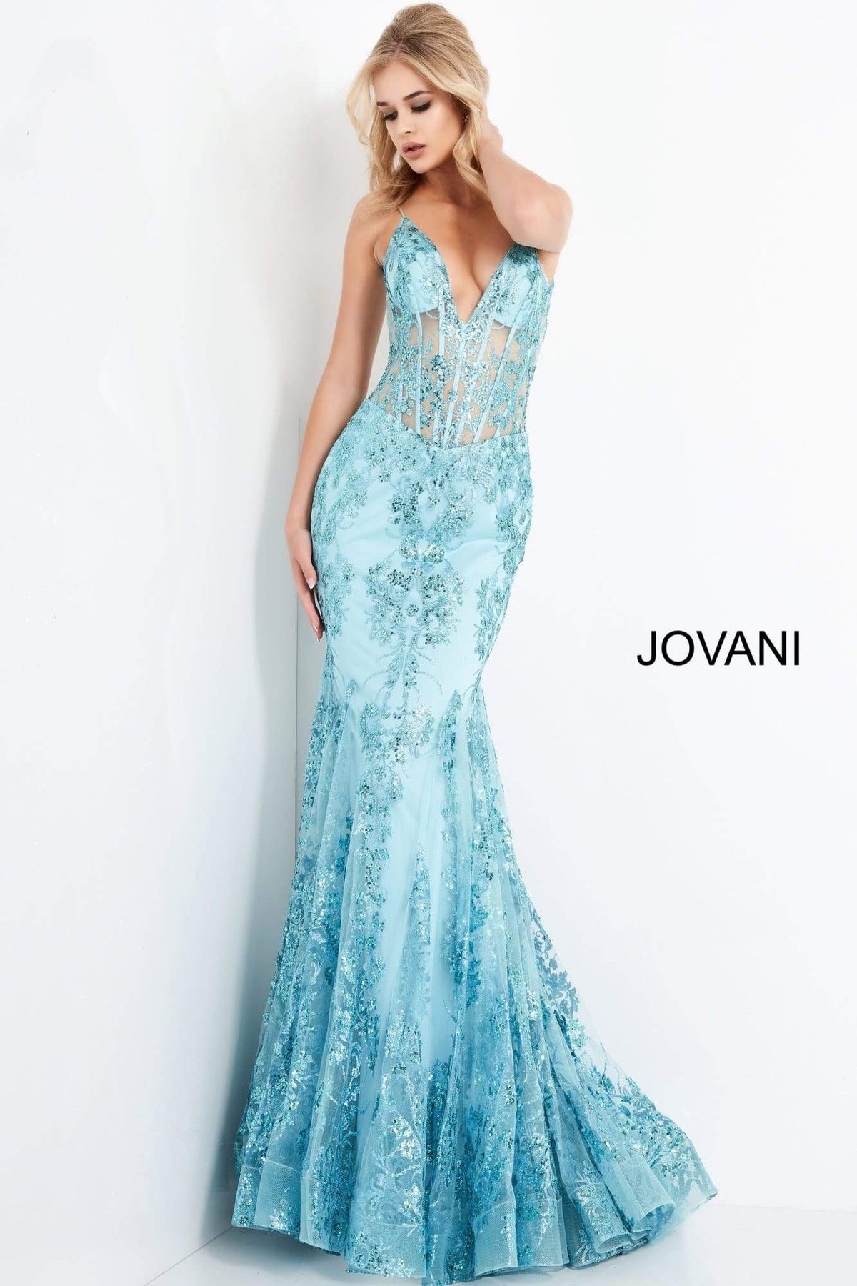 Jovani - 3675 Sequined Illusion Corset Mermaid Gown Pageant Dresses
