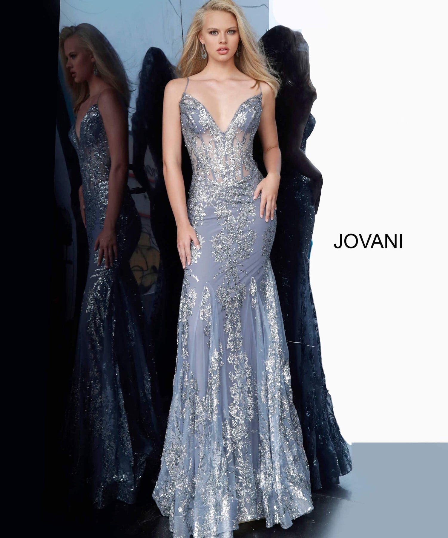 Jovani - 3675 Sequined Illusion Corset Mermaid Gown Pageant Dresses