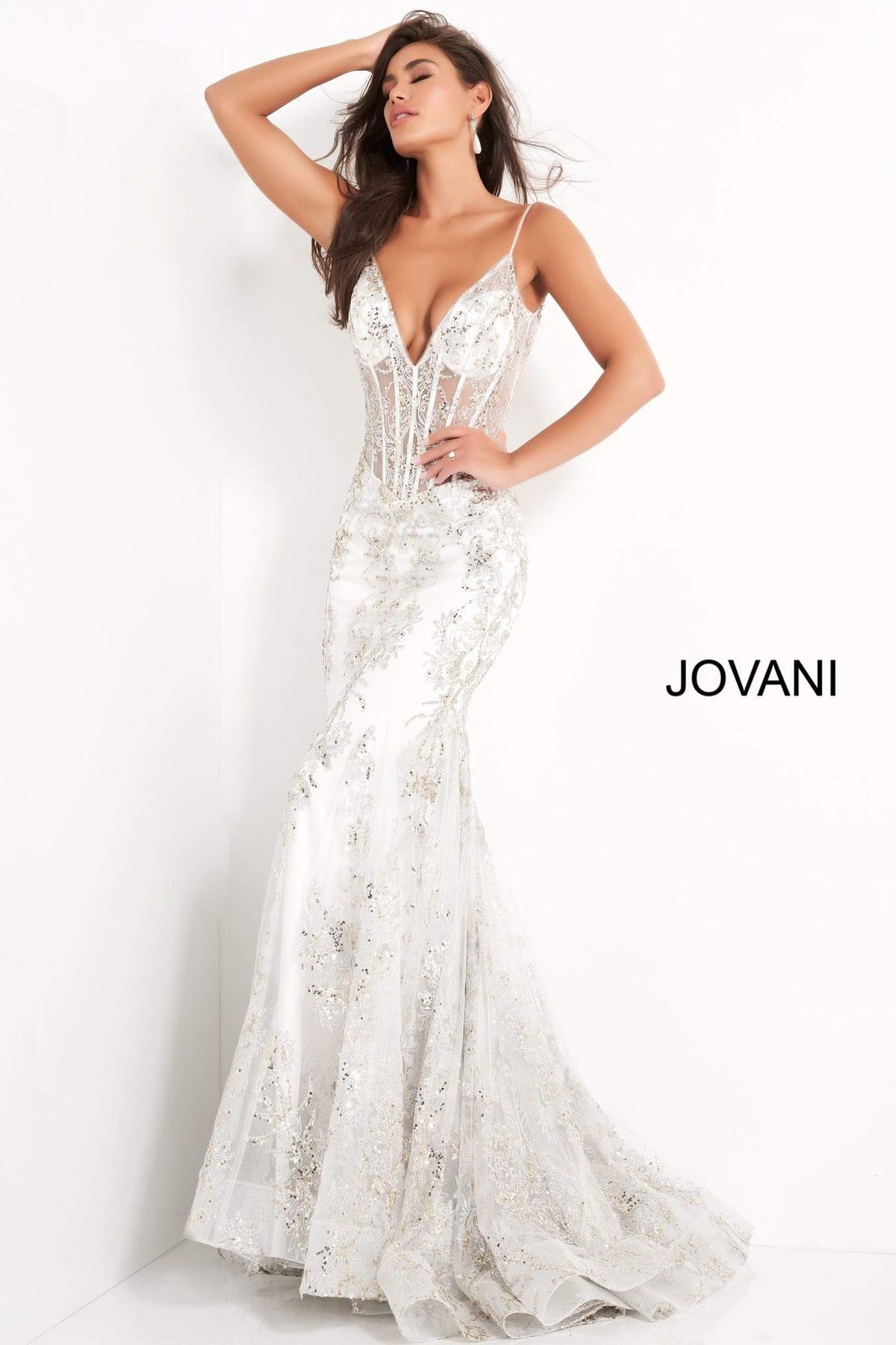 Jovani - 3675 Sequined Illusion Corset Mermaid Gown Pageant Dresses