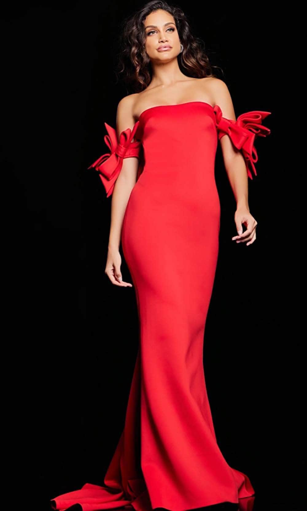 Jovani 36997 - Bow Strap Mermaid Evening Dress Prom Dresses 00 / Red