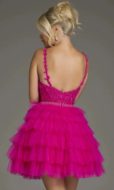Jovani 37002 - Short Tiered A-Line Dress with Beaded Waist Cocktail Dresses