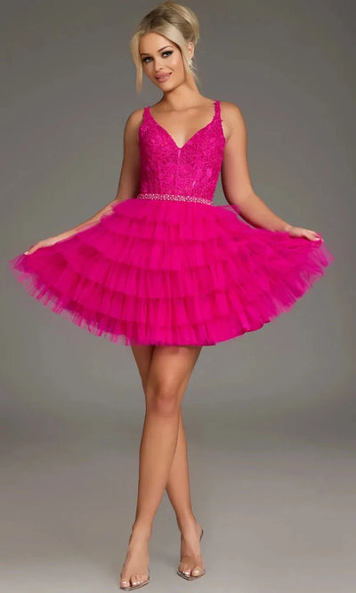 Jovani 37002 - Short Tiered A-Line Dress with Beaded Waist Cocktail Dresses