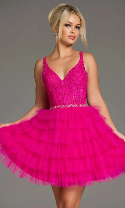 Jovani 37002 - Short Tiered A-Line Dress with Beaded Waist Cocktail Dresses