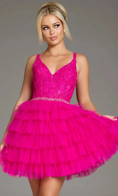 Jovani 37002 - Short Tiered A-Line Dress with Beaded Waist Cocktail Dresses