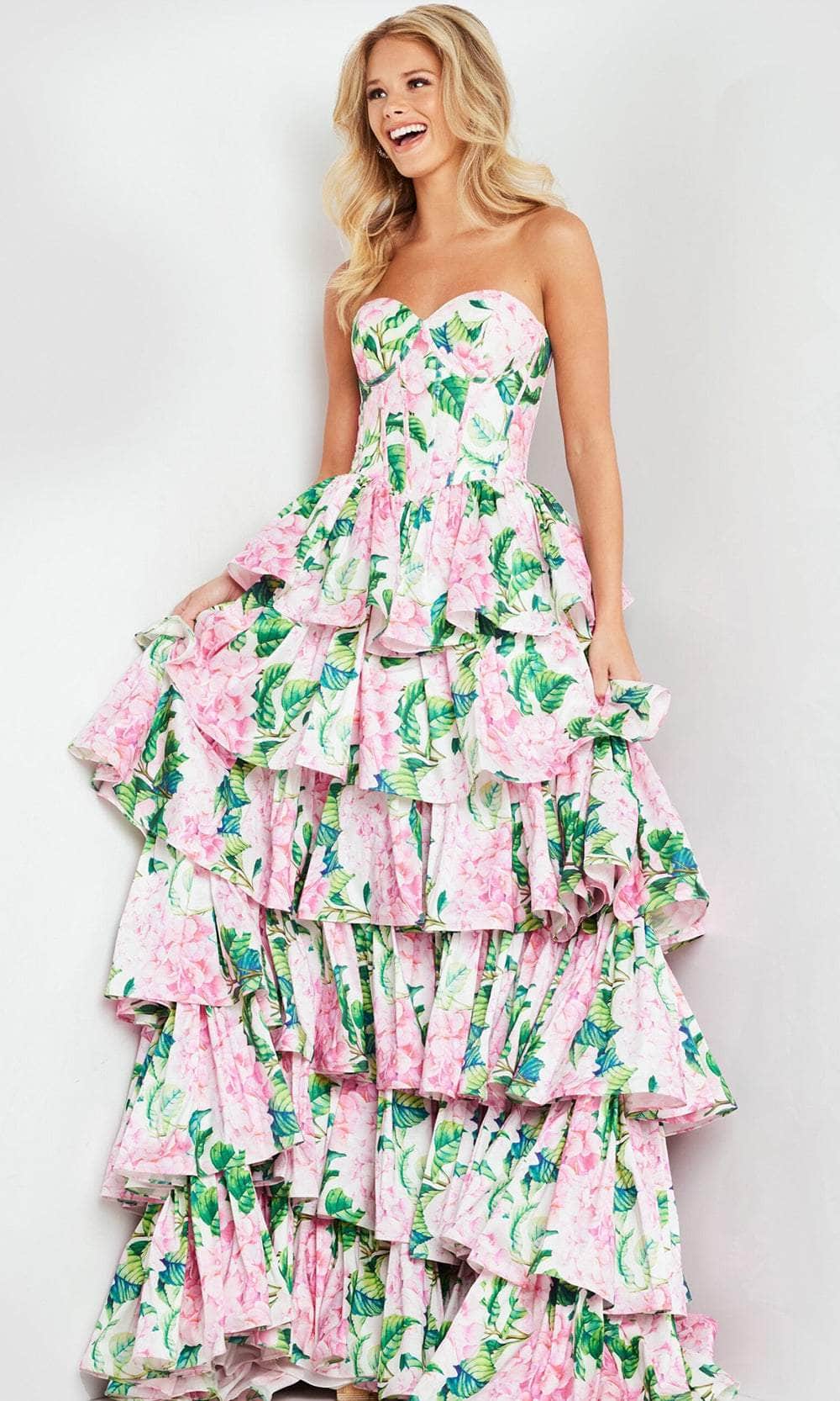 Jovani 37058 - Floral Printed Corset Bodice Prom Gown Special Occasion Dress