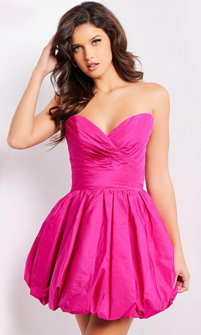 Jovani 37061 - Bow Accented Sweetheart Neck Cocktail Dress Cocktail  Dresses 00  Fuchsia/Black