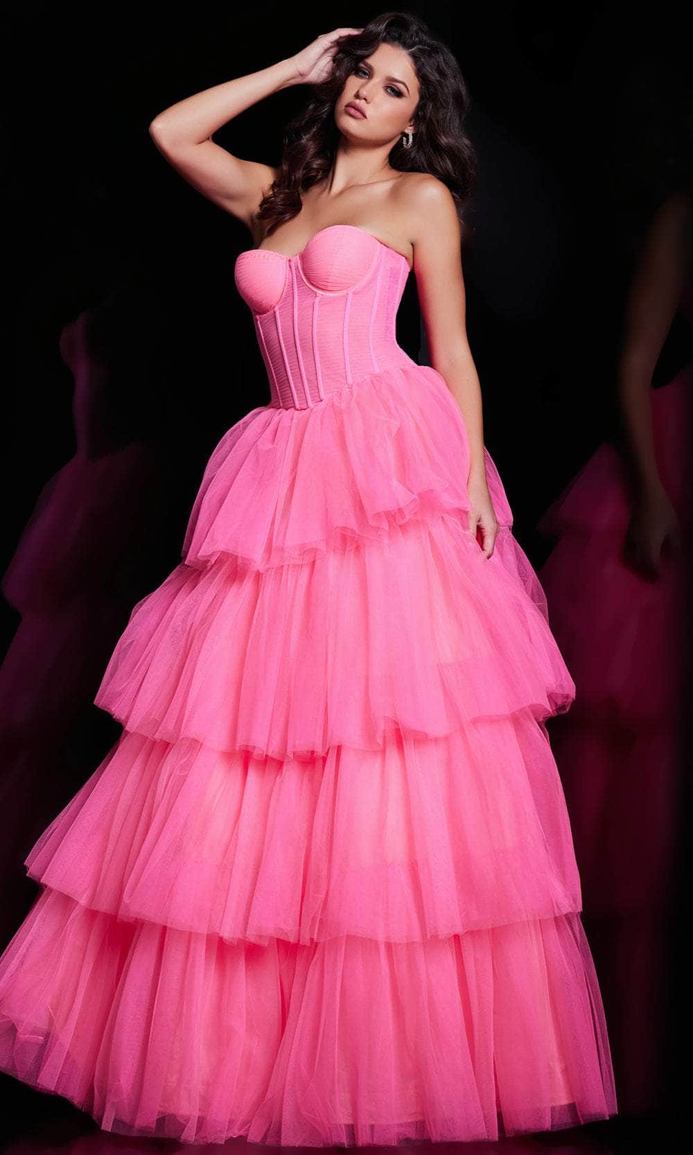 Jovani 37062 Strapless Tiered Tulle Prom Dress