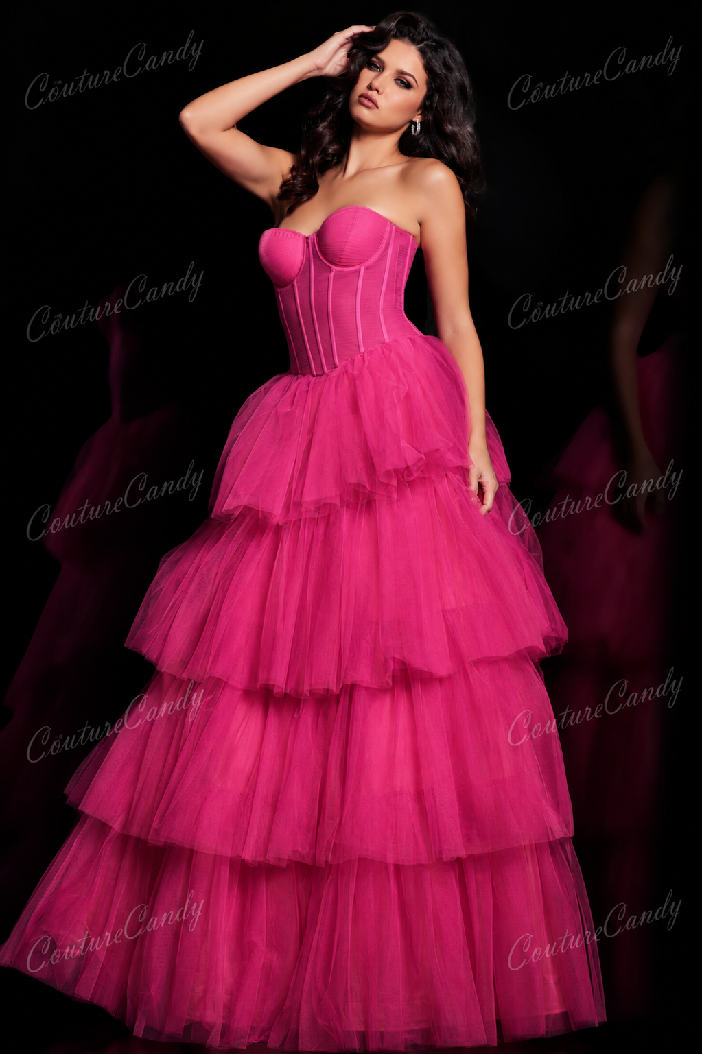 Jovani 37062 Strapless Tiered Tulle Prom Dress