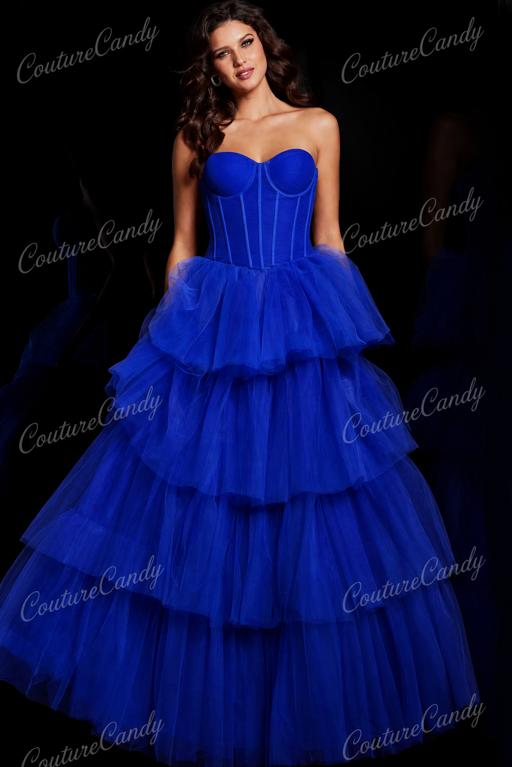 Jovani 37062 Strapless Tiered Tulle Prom Dress
