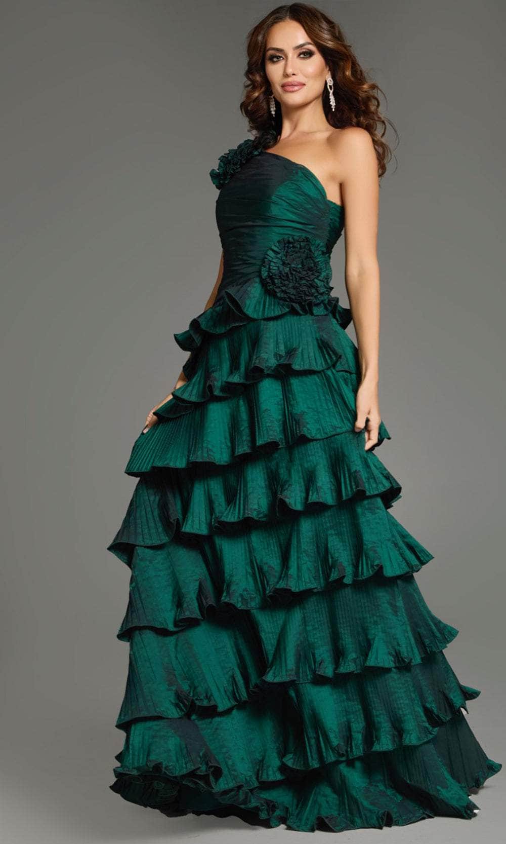 Jovani 37065 - One-Shoulder Floral Appliques Prom Gown Special Occasion Dress