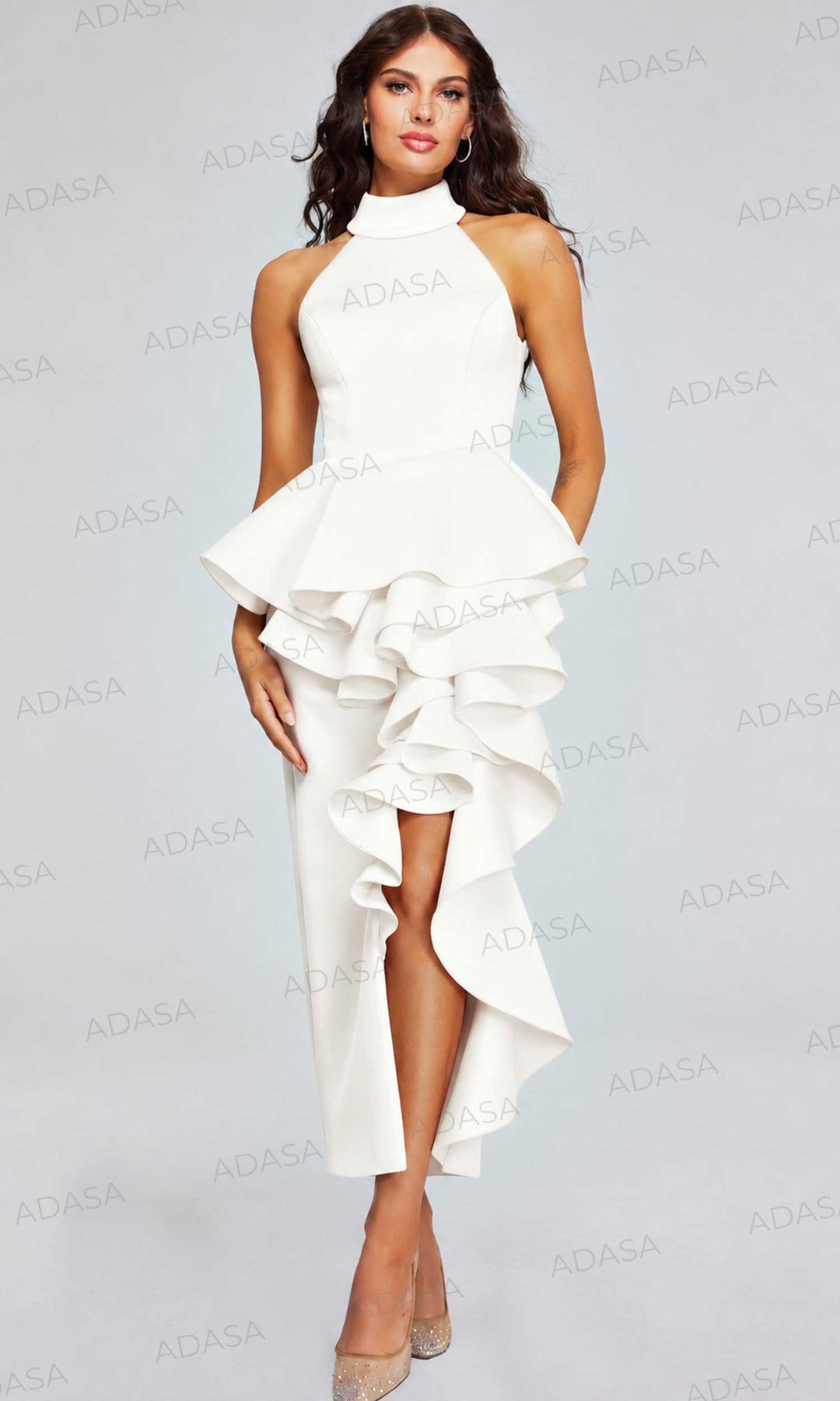 Jovani 37090 - High Halter Peplum Dress with Ruffles