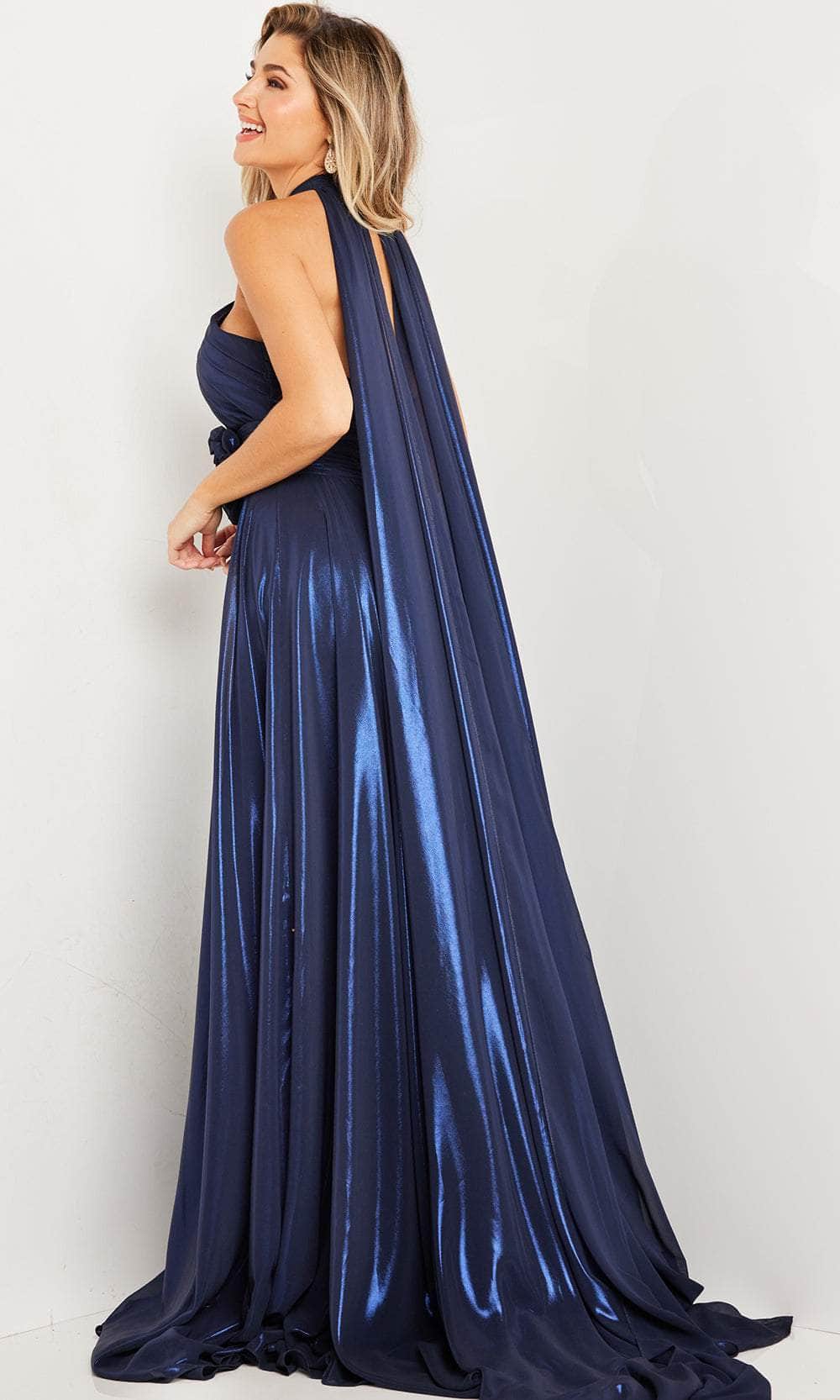 Jovani 37163 Halter Cutout Metallic Prom Dress