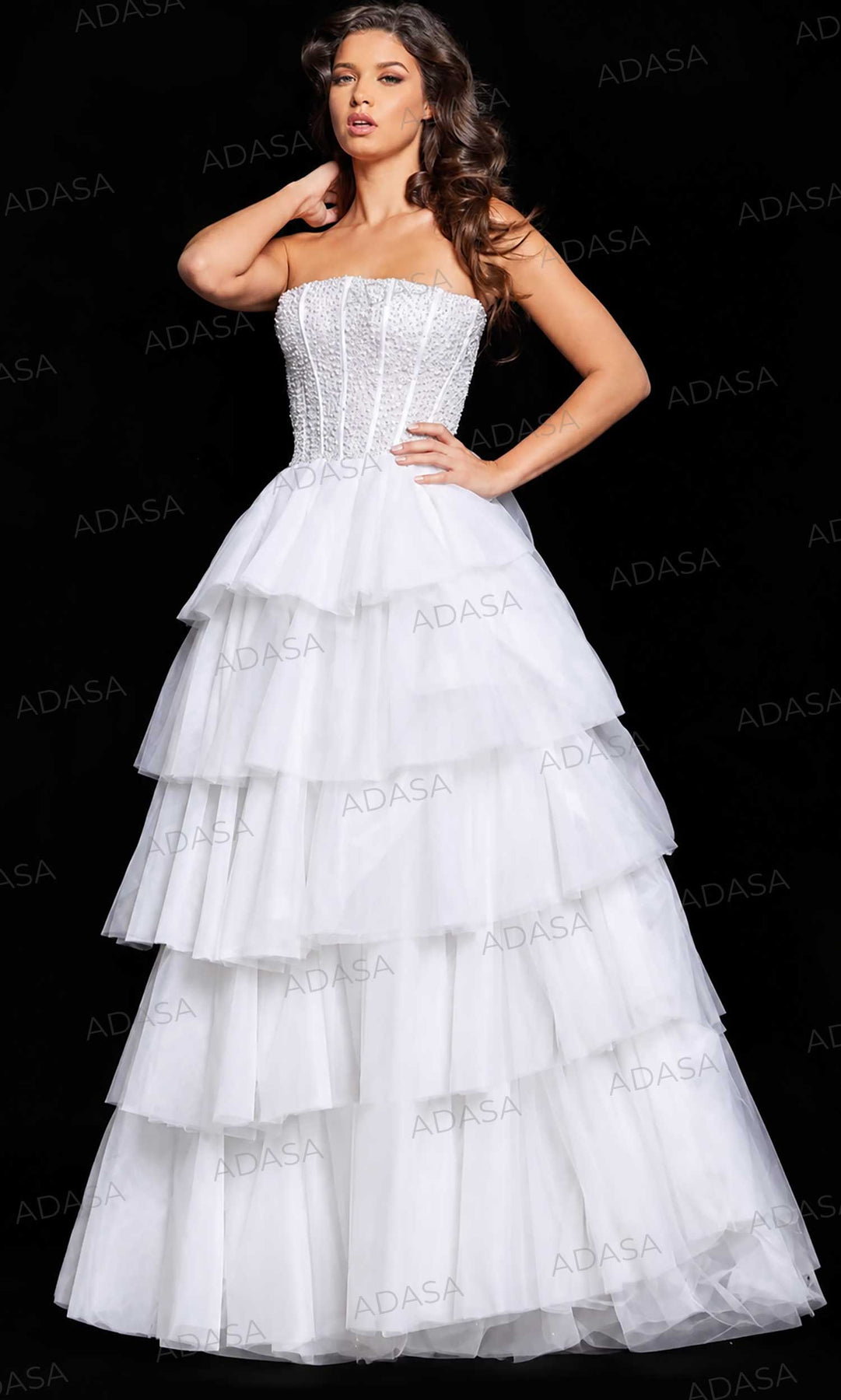 Jovani 37210 - Beaded Strapless Tiered Ballgown