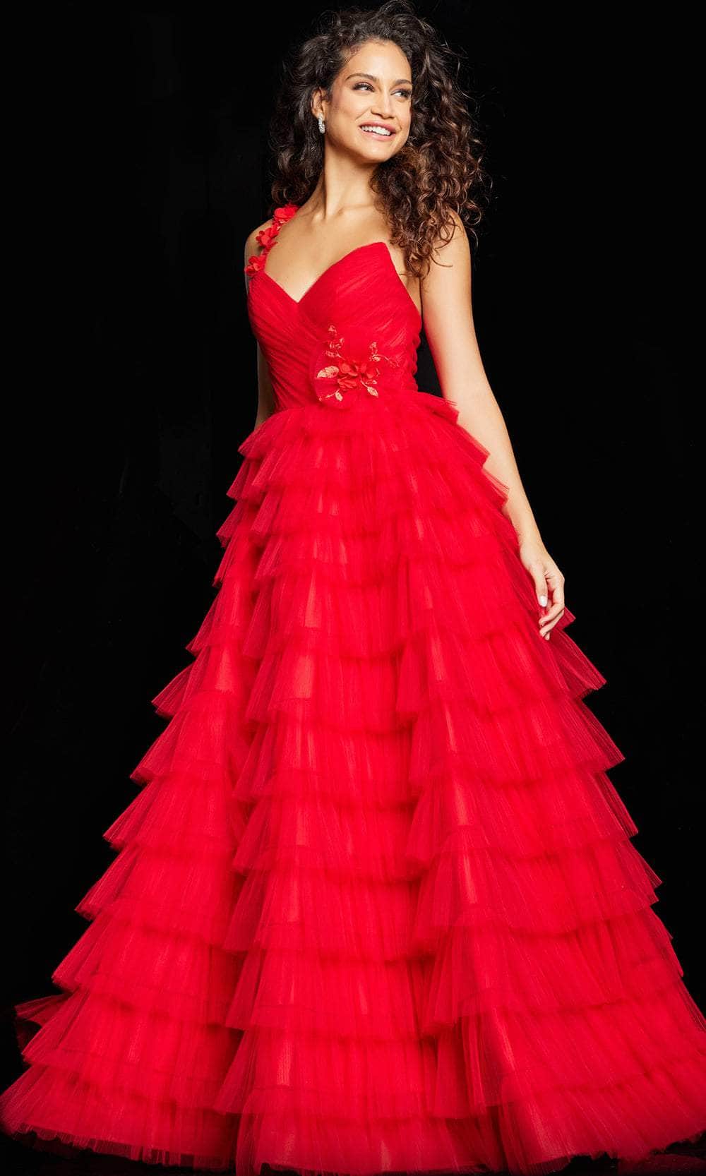 Jovani 37274 - Single Strap Layered A-line Gown Evening Dresses