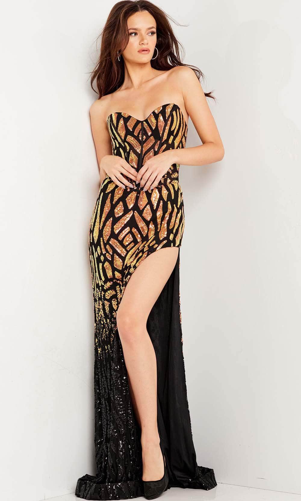Jovani 37313 - Sequin Embellished Sweetheart Dress Prom Dresses Dresses 00 / Black/Gold