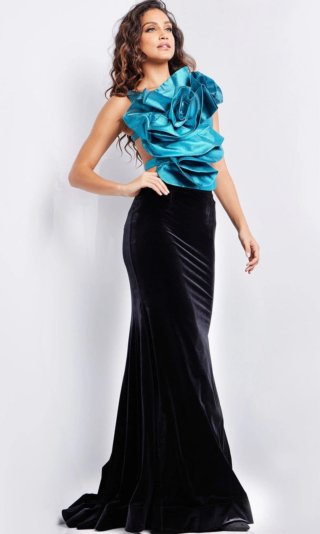 Jovani 37363 Asymmetric Rosette Mermaid Gown