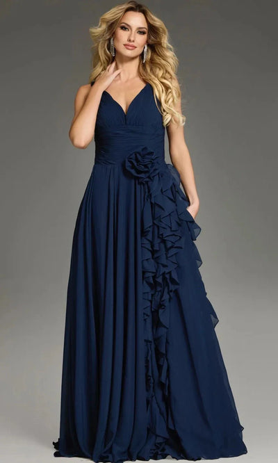 Jovani 37374 - V-Neck Gown with Cascading Ruffle Prom Dresses