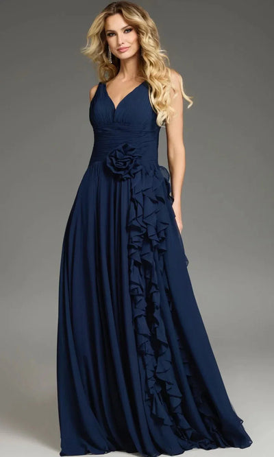 Jovani 37374 - V-Neck Gown with Cascading Ruffle Prom Dresses