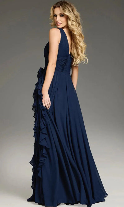 Jovani 37374 - V-Neck Gown with Cascading Ruffle Prom Dresses
