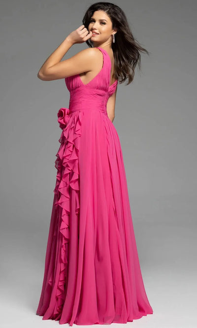 Jovani 37374 - V-Neck Gown with Cascading Ruffle Prom Dresses