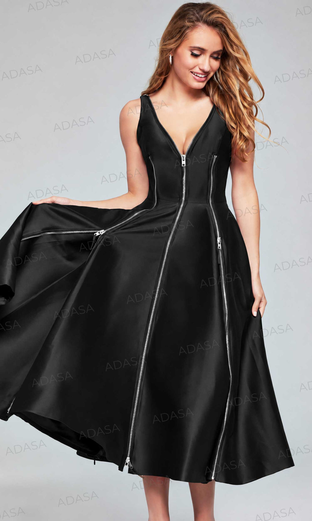 Jovani 37393 - Zippered V-Neck Mikado A-line Dress