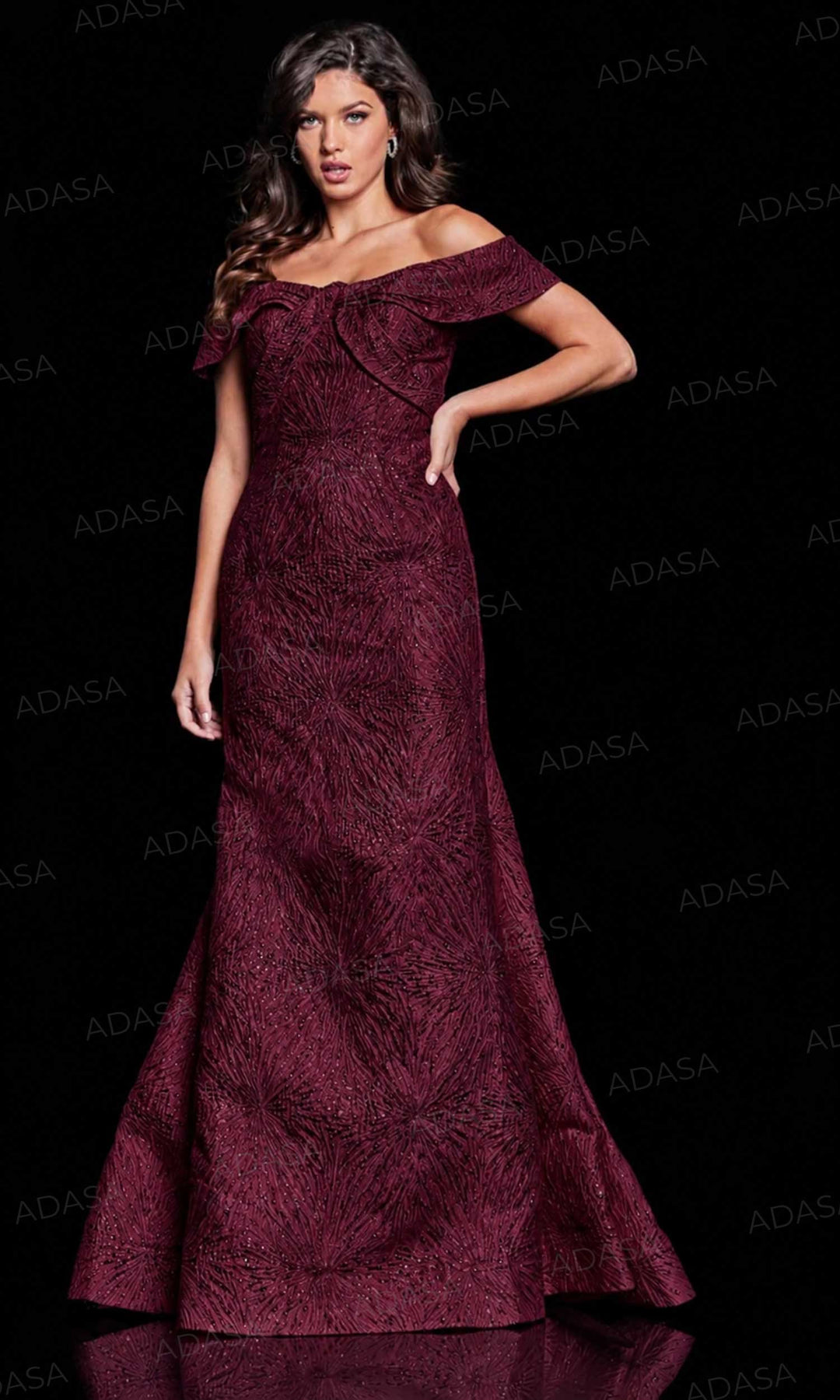 Jovani 37394 - Off Shoulder Jacquard Evening Gown