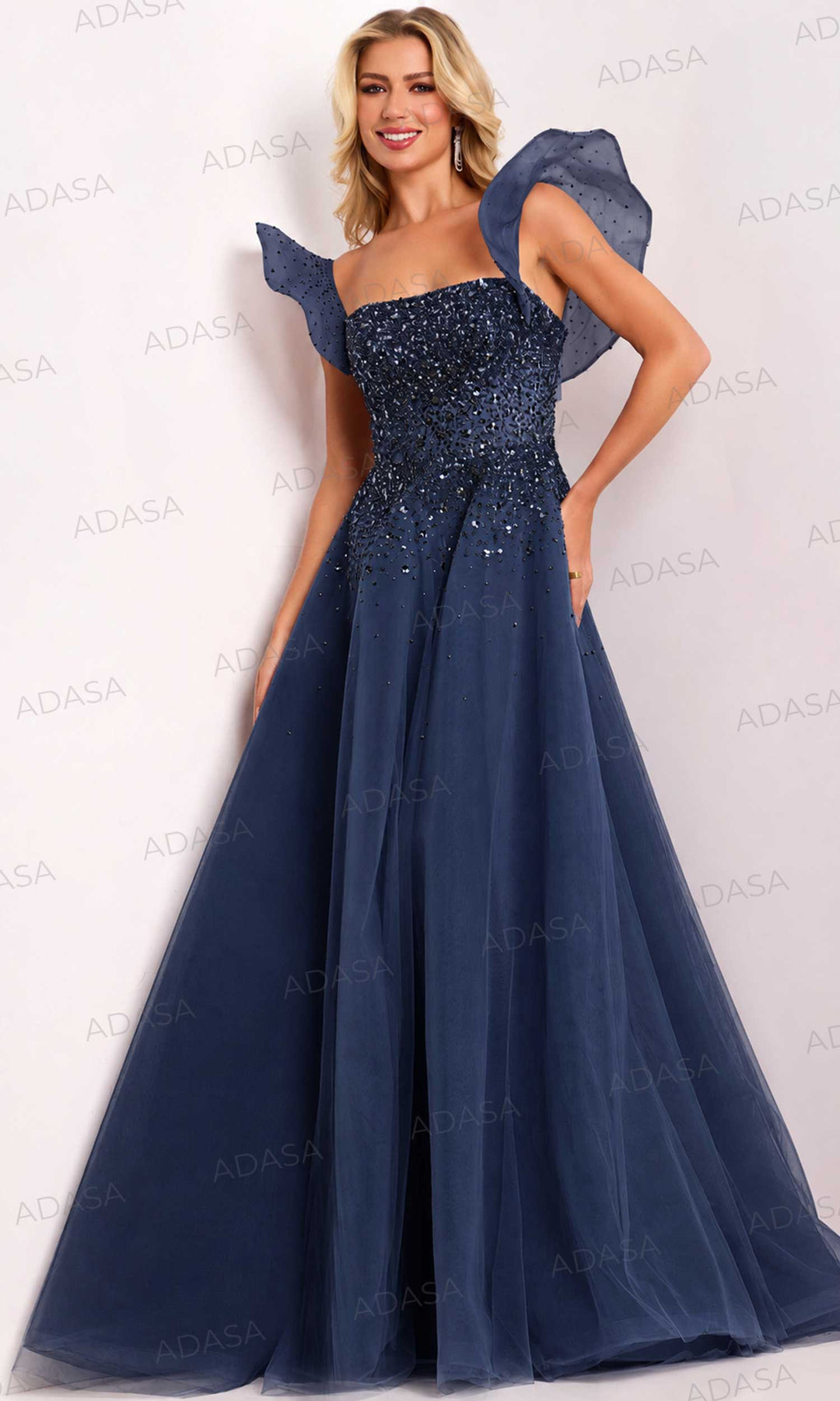 Jovani 37423 - Straight Neckline Tulle A-line Evening Gown