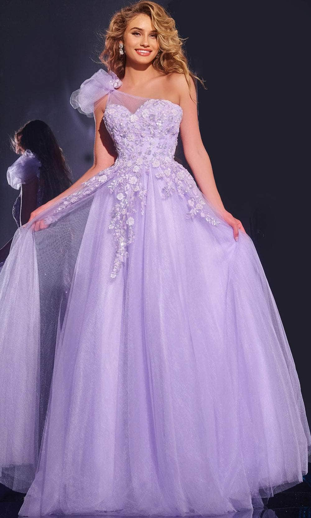 Jovani 37427 - Floral Appliqued Prom Gown Quinceanera Dresses 00 / Lilac