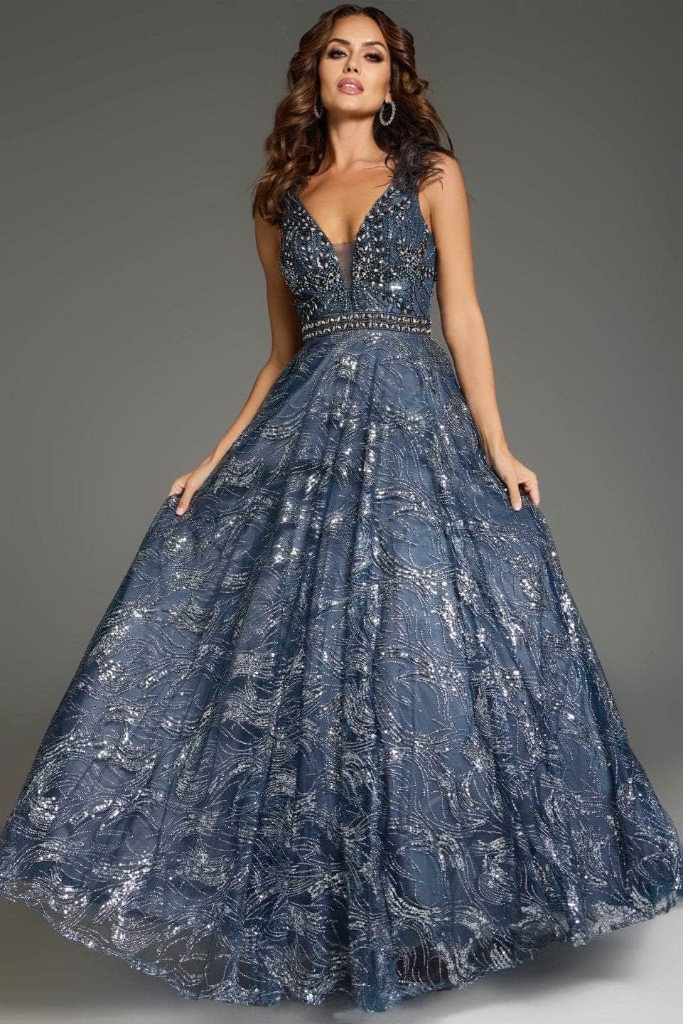 Jovani 37551 - V-Shaped Open Back Sleeveless Prom Gown Prom Dresses