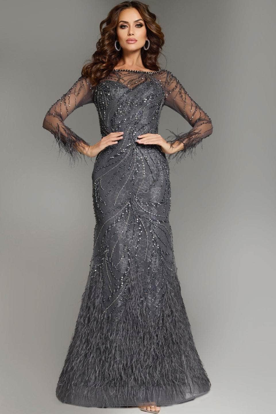 Jovani 37560 - Beaded Long Sleeve Prom Gown Mother of the Bride Dresses