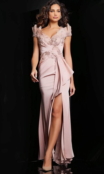 Jovani 37572 - Embroidered Sheath Evening Gown Evening Dresses 00 / Blush