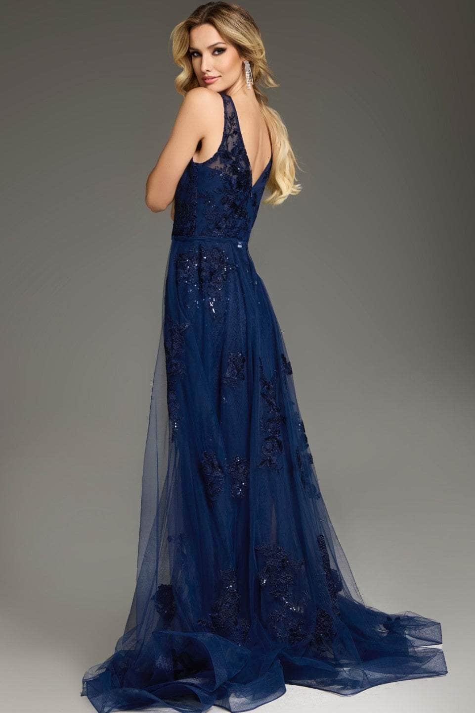 Jovani 37600 - Floral Applique V-Shaped Back Evening Gown Special Occasion Dress
