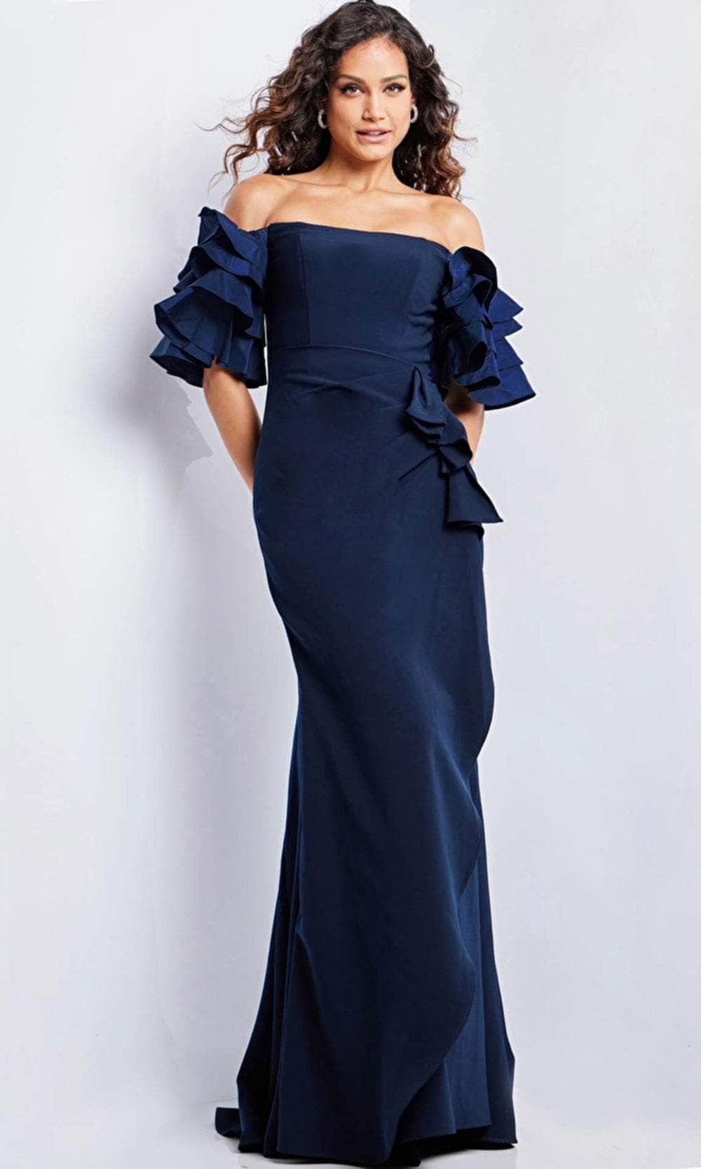 Jovani 37674 - Off-Shoulder Straight-Across Neck Gown Evening Dresses
