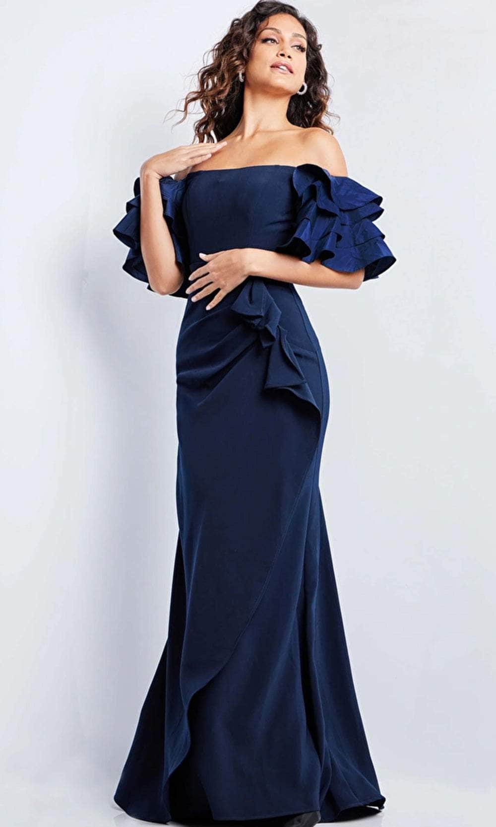 Jovani 37674 - Off-Shoulder Straight-Across Neck Gown Evening Dresses
