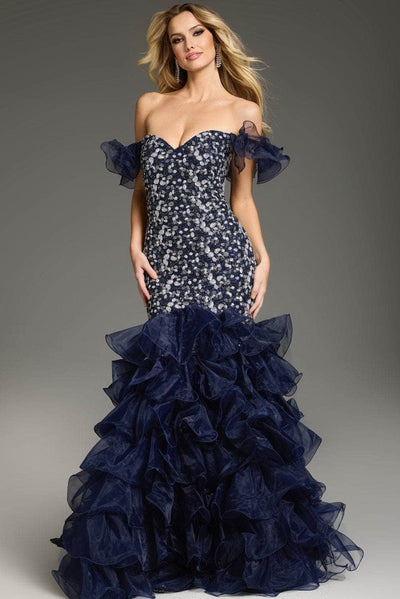 Jovani 38115 - Floral Ruffle Detailed Prom Gown Prom Dresses